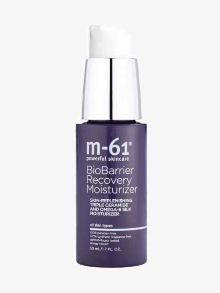M-61 BioBarrier Recovery Moisturizer dark purple serum bottle on light gray background