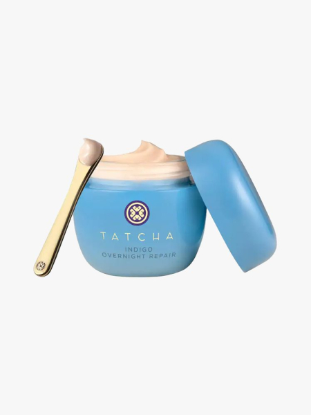 Tatcha Indigo Overnight Repair Redness-Reducing Barrier Cream in branded component on a light gray background