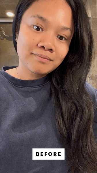 Allure senior editor Jesa Marie Calaor before applying the The Inkey List Ectoin HydroBarrier Serum