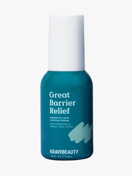KraveBeauty Barrier Relief Serum in branded component on a light gray background