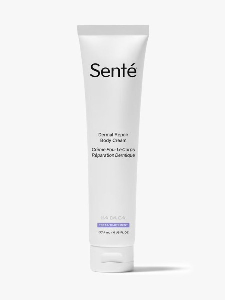Senté Dermal Repair Cream in branded tube component on a light gray background