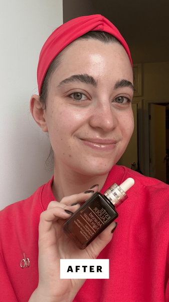 Felbin after applying the Este Lauder Advanced Night Repair Synchronized MultiRecovery Complex Serum